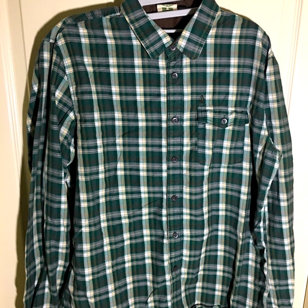 Volcom Men’s L Green Plaid Button Shirt